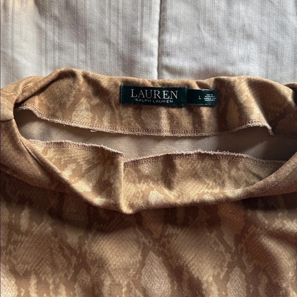 Lauren Ralph Lauren Sz LARGE Tan Snakeskin Print Ponte Shift Stretch Dress - Picture 4 of 10